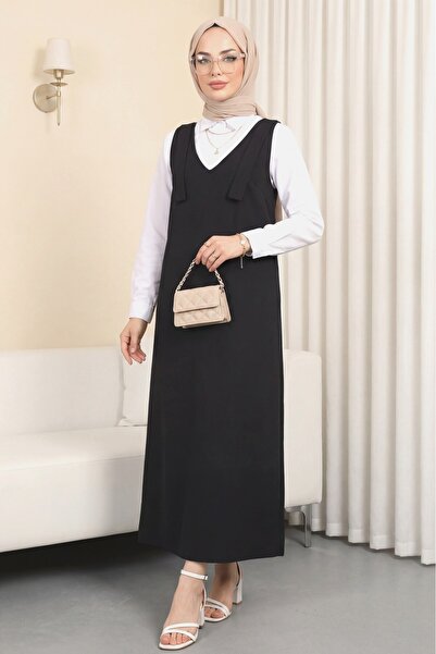 Modamorfo Omuzları Bağlamalı Uzun Jile -Siyah
