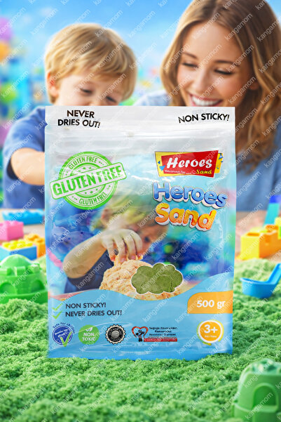 HEROES 500 Gr Yeşil Kinetik Kum - Eğlenceli Akışkan Eğitici Kinetik Oyun Kumu...