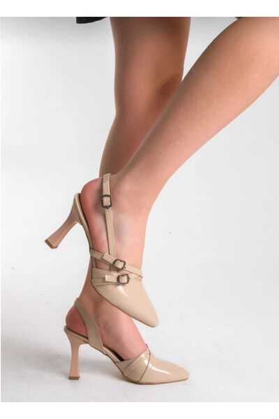 Santamarina Pantofi clasici cu toc din piele lacuita bej