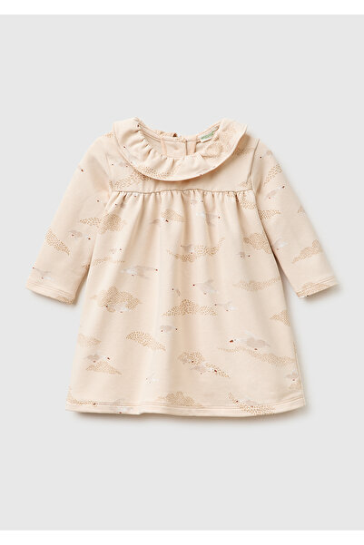 United Colors of Benetton Bebek Ekru Baskılı Arkası Düğmeli Uzun Kollu Fırfır...