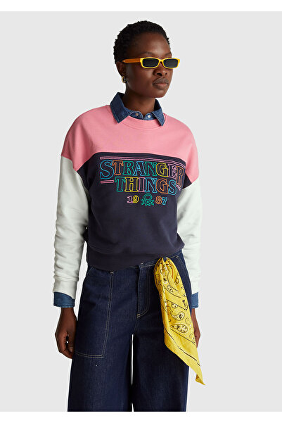 United Colors of Benetton Γυναικείο φούτερ Navy Blue Mix 100% βαμβάκι αντίθεσ...