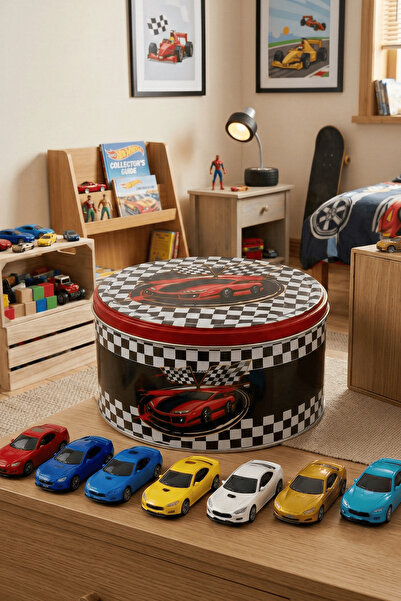 Sarkap Home Dekoratif Yuvarlak Metal Araba Saklama Kutusu