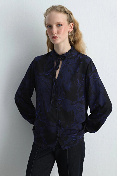 Gusto Anka Koleksiyonu Desenli Bluz - Lacivert