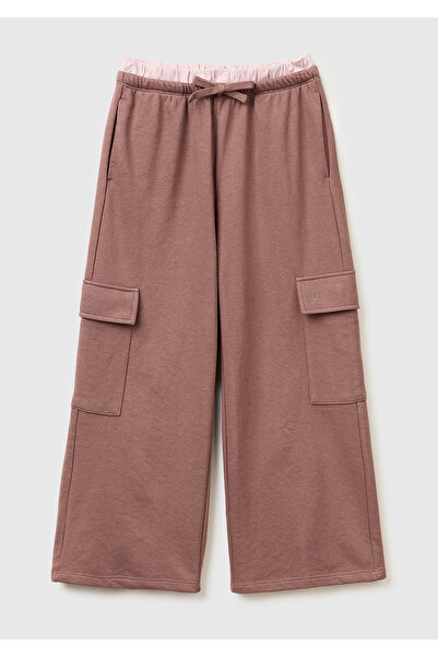United Colors of Benetton Кафяви панталони с широки крачоли и странични джобо...
