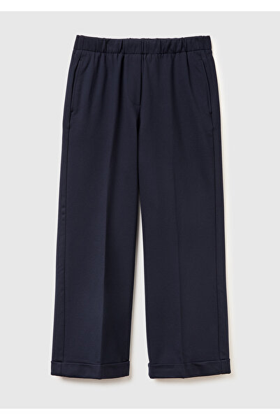 United Colors of Benetton Women's Navy Blue Viscose Blended Elastic Waist Cur...