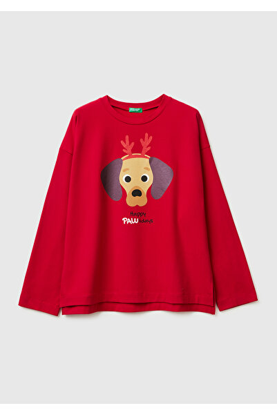 United Colors of Benetton Women's Red New Year Printed Pajama Top