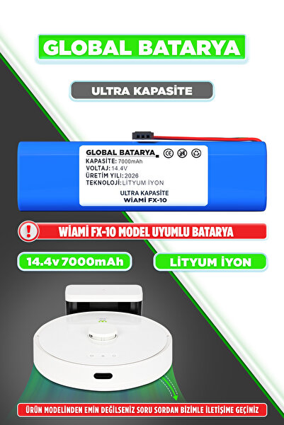 GLOBAL BATARYA Wiami FX-10 Akıllı Robot Süpürge Bataryası 14.4v 7000mAh Li-io...