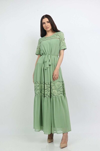 Nichii فستان ماكسي أصفر سادة بحزام