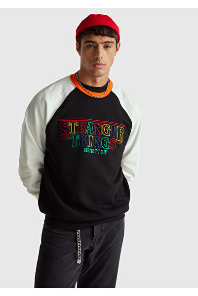 United Colors of Benetton Ανδρικό φούτερ μαύρο 100% βαμβάκι χαλαρή εφαρμογή S...