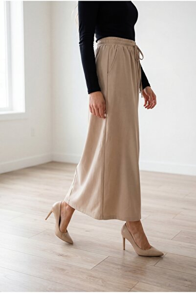 MİHRA STORE Lunona Double Pocketed Linen Skirt-Ma8256 Stone