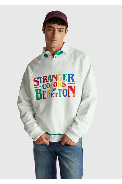 United Colors of Benetton Men's White 100% Cotton Relaxed Fit Stranger Things...