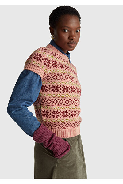 United Colors of Benetton سترة نسائية بأكمام قصيرة من مزيج الصوف والألباكا وا...