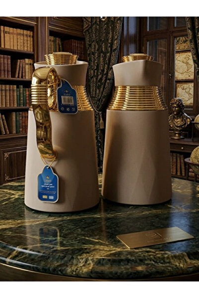 TrentonGCC Luxury 1 Liter Water Jug Set (2 Pcs) with Gold Metal Handle & Deco...