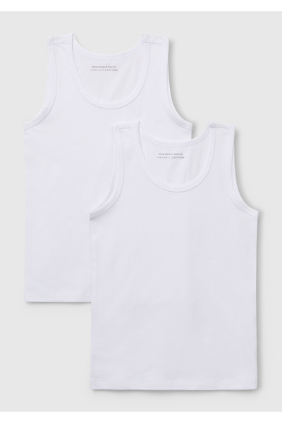 United Colors of Benetton Boy's White Organic Cotton 2-Piece Undershirt