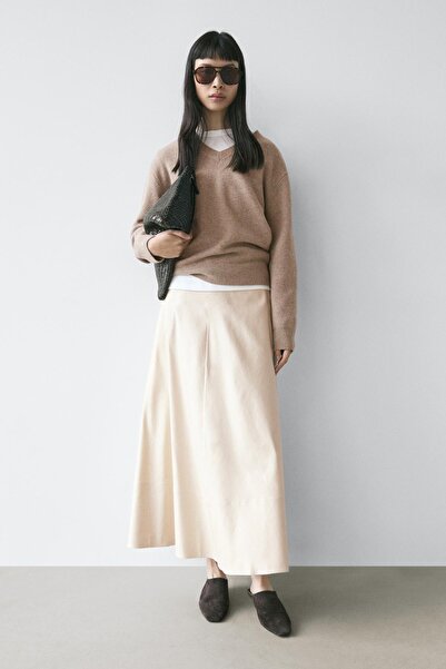 Massimo Dutti Keten karışımlı A kesim cepli etek