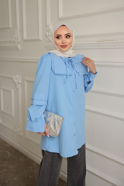 İmajButik Baby Blue Collar Detail Shirt