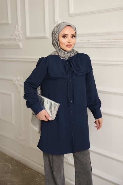 İmajButik Navy Blue Collar Detail Shirt