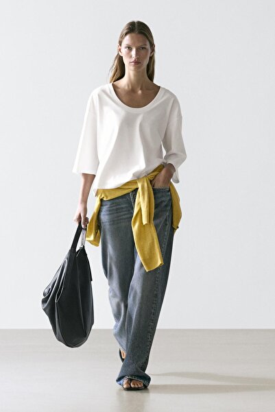 Massimo Dutti Pot yaka %100 pamuklu t-shirt