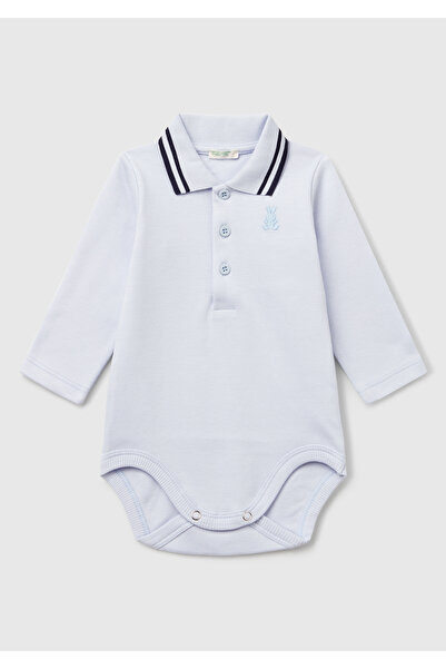 United Colors of Benetton Bebek Toz Mavi Polo Yaka Çıtçıtlı Body
