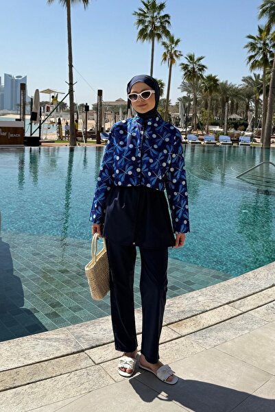 lurex moda Doha Paraşüt Kumaş 3'lü Tam Kapalı Tesettür Mayo