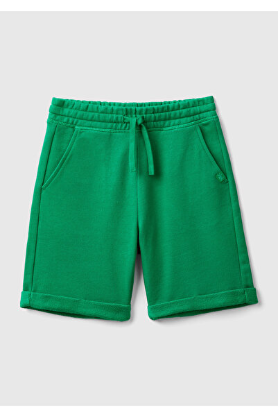 United Colors of Benetton Chlapecké zelené teplákové kraťasy s logem