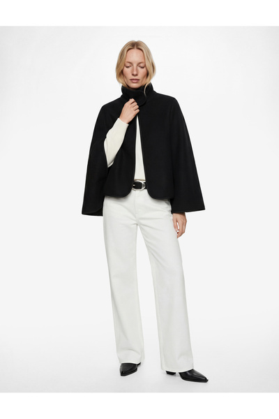 Koton Uzun Pelerin Kol Oversize Dik Şal Yaka Kaşe Ceket