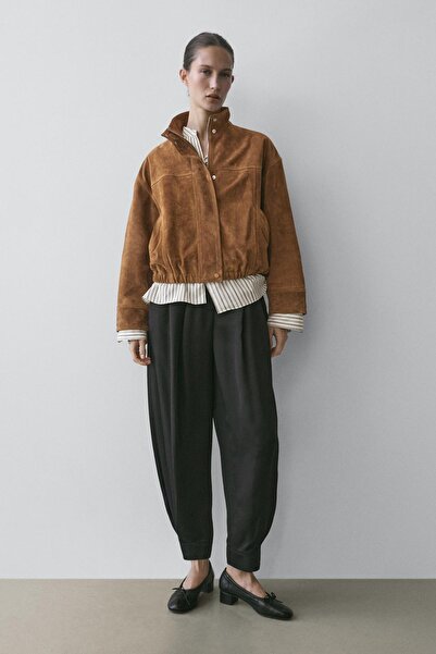 Massimo Dutti Kısa süet deri bomber ceket