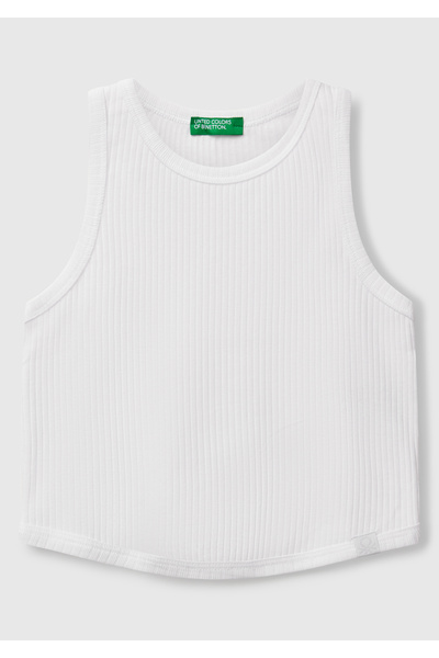 United Colors of Benetton Girl's White Ribbed Crop Tank Top