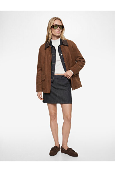 Koton Uzun Kollu Fermuarlı Cepli Süet Görünümlü Oversize Mevsimlik Ceket