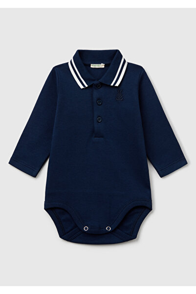 United Colors of Benetton Baby Navy Blue Polo Neck Snap Bodysuit