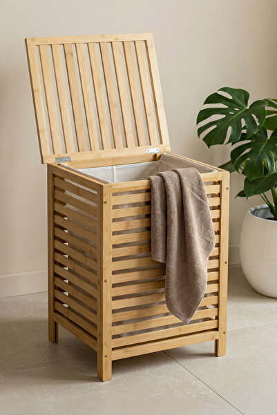 Digithome Bambu Kirli Çamaşır Sepeti Dikdörtgen Kahverengi – H/1 C1-1-289