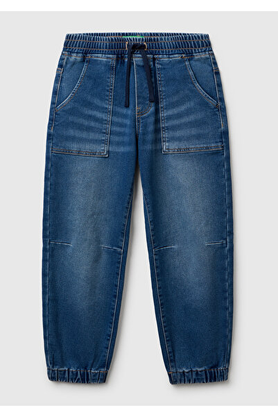 United Colors of Benetton Dečačke tamnoplave traper jogger pantalone sa detal...