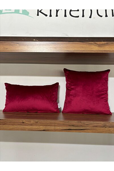 KIRLENTİM 2 قطعة - غطاء وسادة مخملي أحمر كلاريت سادة