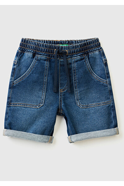 United Colors of Benetton Erkek Çocuk Mix Logolu Rahat Denim Şort Zürafa Desenli