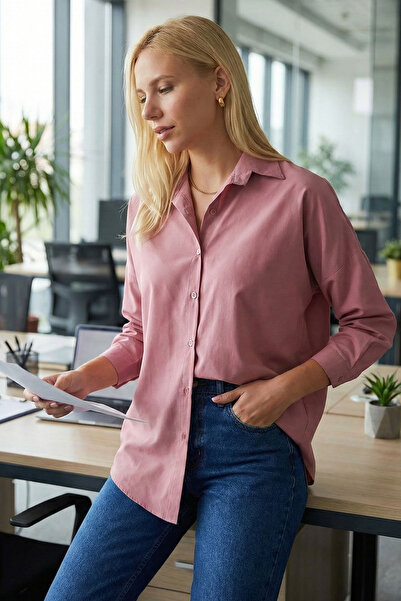 armonika Ženska ružičasta široka duga osnovna košulja Arm-22y001118