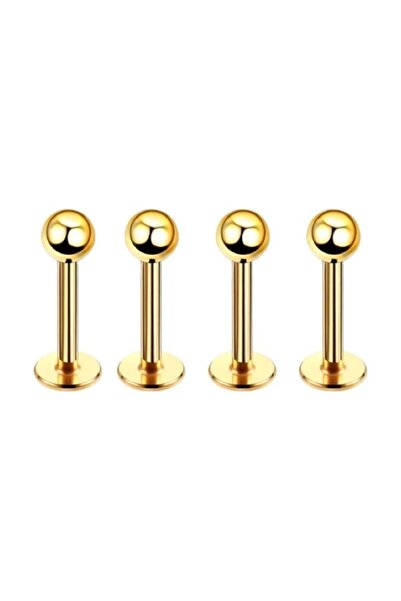 MAZEN 316l Cerrahi Çelik 4'lü Set Tek Top Gold Renk Tragus, Helix, Dudak Piercing