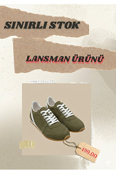 Gate Shoes ALESSİA Kadın Haki Süet Sneaker Günlük Ayakkabı