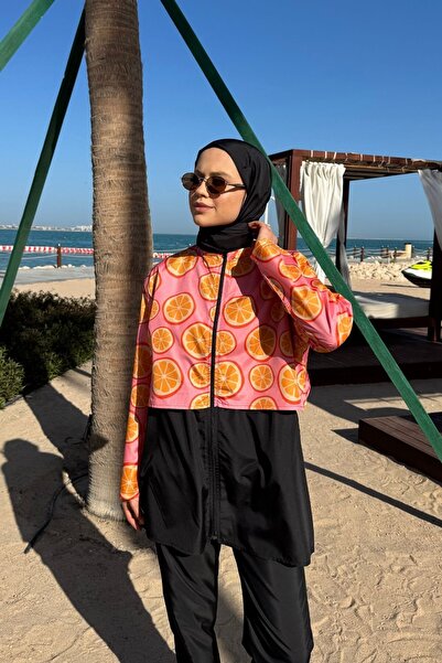 lurex moda Doha Paraşüt Kumaş 3'lü Tam Kapalı Tesettür Mayo