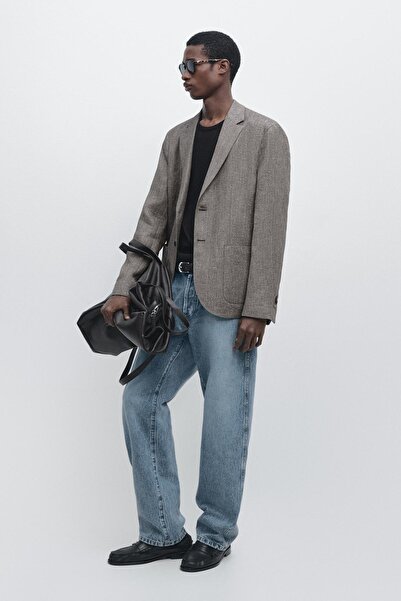 Massimo Dutti American herringbone blend linen tailored jacket