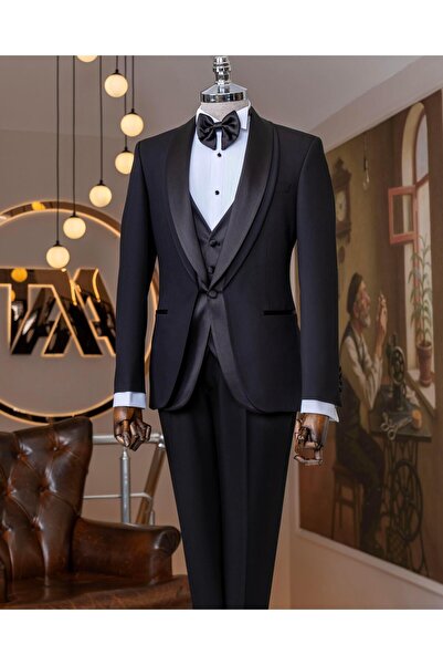 TerziAdemAltun İtalyan stil slim fit şal yaka ceket yelek pantolon damatlık s...