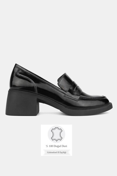 TUNAELLİ Women's Black Patent Leather Genuine Natural Leather Leather -41 Siz...