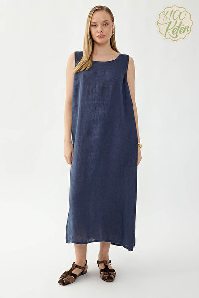 Vitrin 100% Linen Zero Sleeve Long Dress