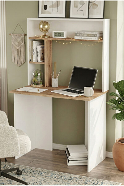 Yurudesign Bremen Çalışma Masası Kitaplık Raf Çam-beyaz Br2-aw