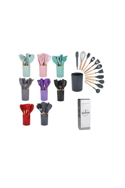 OEM Set of 12 silicone cooking utensils with heat-resistant Bamboo handles an...