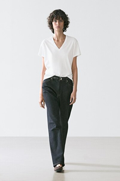 Massimo Dutti Dökümlü V yaka t-shirt