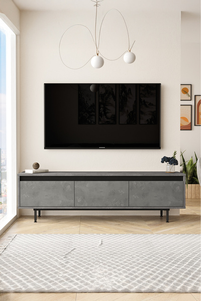 Yurudesign Luvio Tv Ünitesi Sehpası Metal Ayaklı 160cm Beton-siyah Lv1-rl