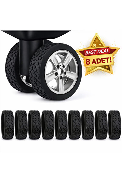 PAWNEST Çantalı 8 Adet Valiz Tekerlek Koruma Seti – Sessiz Silikon Bavul Teke...