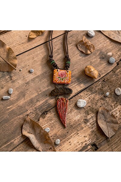 Bohoyasam Özel Tasarım El Yapımı Seramik Etnik Kolye - Ayarlanabilir Bohem Kolye