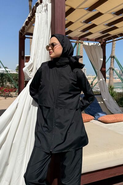 lurex moda Doha Paraşüt Kumaş 3'lü Tam Kapalı Tesettür Mayo