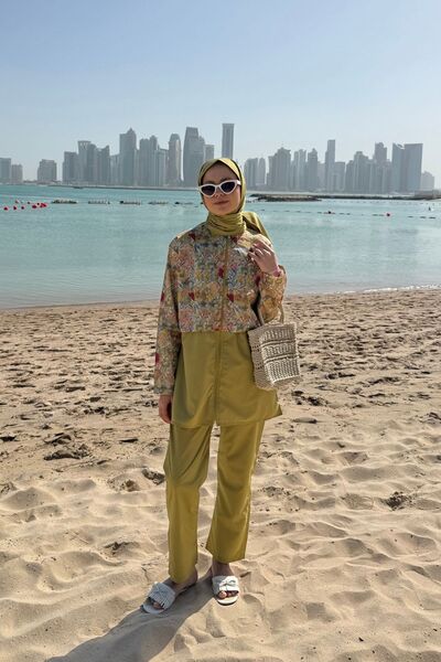 lurex moda Doha Parachute Fabric 3-Piece Fully Covered Hijab Swimsuit